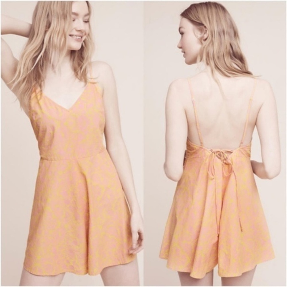 Anthropologie Lilka Saffron Romper Lace Up Large